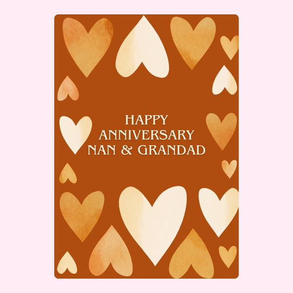 Brown and cream heart design with anniversary message for Nan & Grandad.