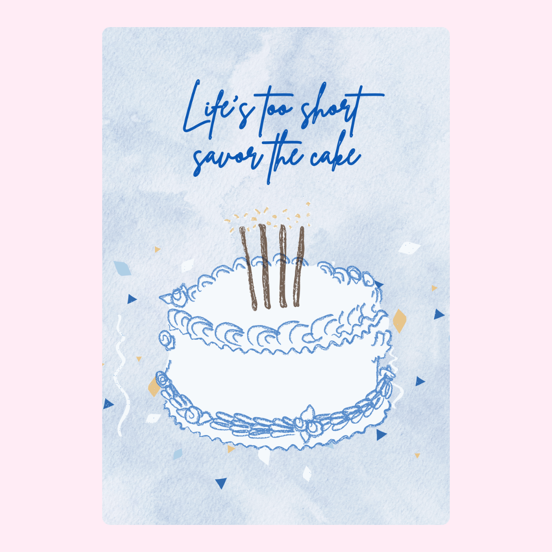 Watercolor cake with Savor the cake quote