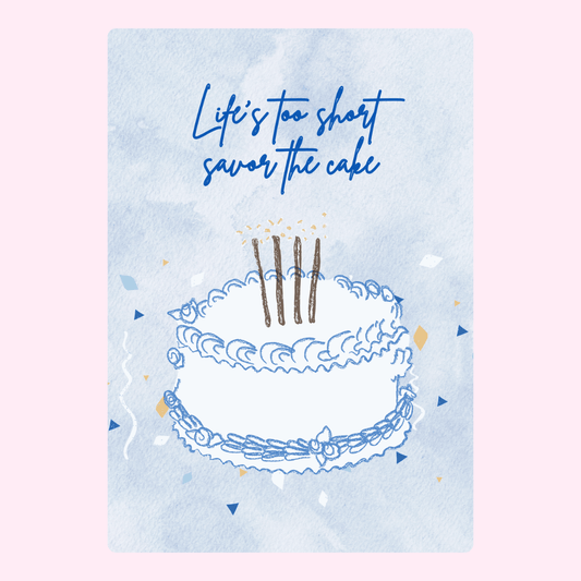 Watercolor cake with Savor the cake quote