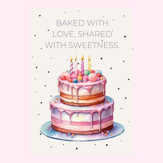 Watercolor birthday cake with candles and frosting.