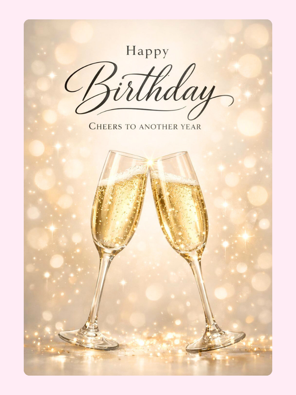 champagne celebration birthday cake card by post UK letterbox birthday gift edible greeting card with champagne glasses