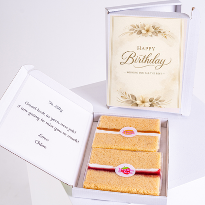 classic gold floral birthday cake card gift box with cake inside letterbox cake card UK birthday gift by post edible greeting card