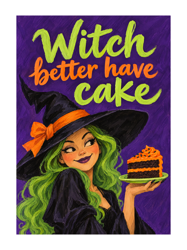 Witch Better Have Cake Halloween cake card by MailBakes, Playful witch with phrase Witch better have cake