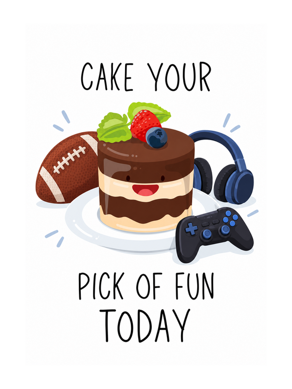 Cake Your Pick Birthday cake card by MailBakes, digital illustration with Cake your pick of fun today