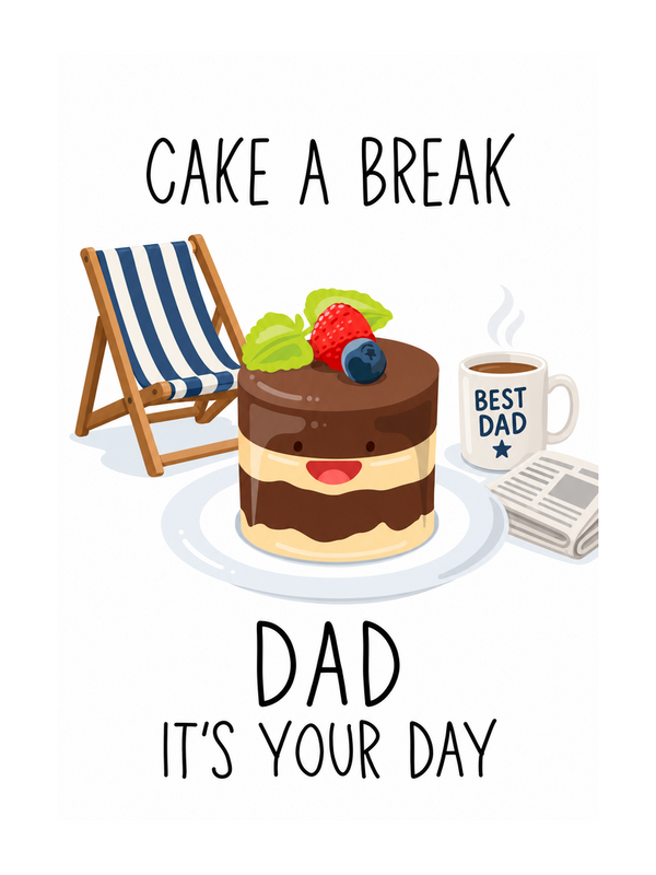 Cake A Break Dad Birthday cake card by MailBakes, digital illustration with Cake a break Dad it’s your day
