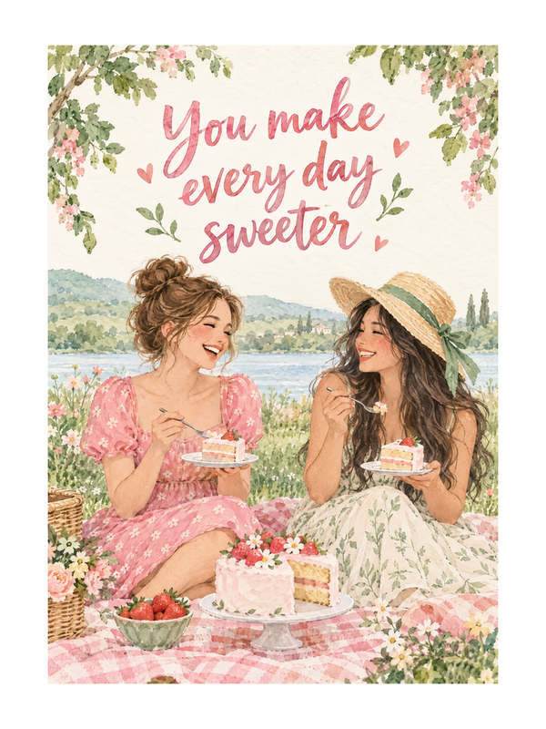 Every Day Sweeter Birthday cake card by MailBakes, Watercolour with You make every day sweeter