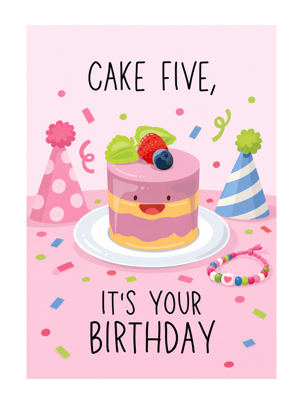 Cake Five Birthday cake card by MailBakes, digital illustration with Cake five it's your birthday