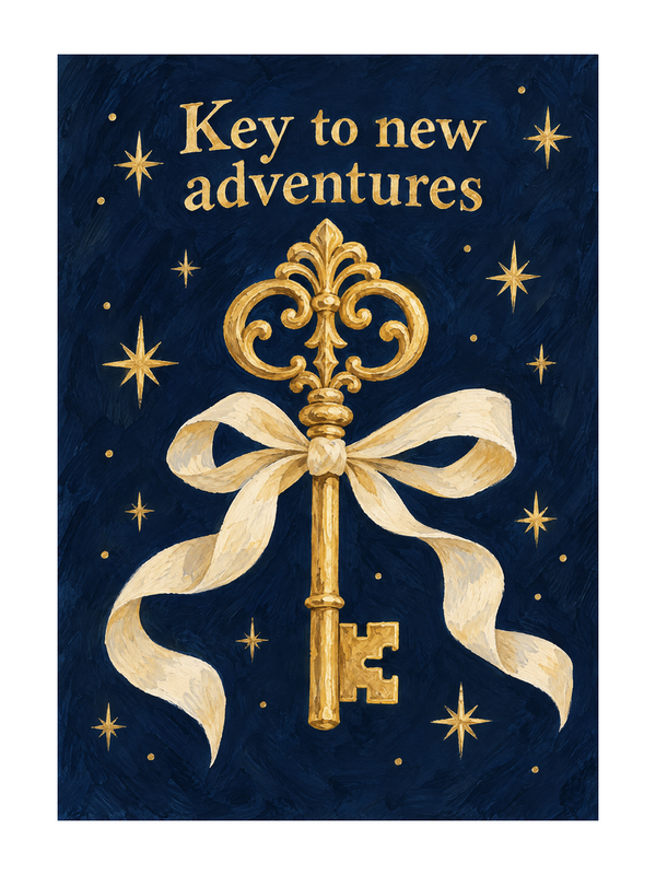 Key To New Adventures cake card by MailBakes, Vintage key with 'Key to new adventures' text
