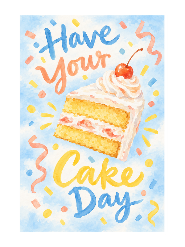 Have Your Cake Day Birthday cake card by MailBakes, Watercolour wash with Have Your Cake Day text