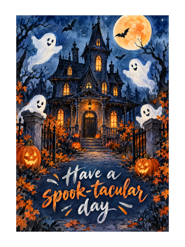Spooktacular Halloween cake card by MailBakes, Watercolour wash with Have a spooktacular day