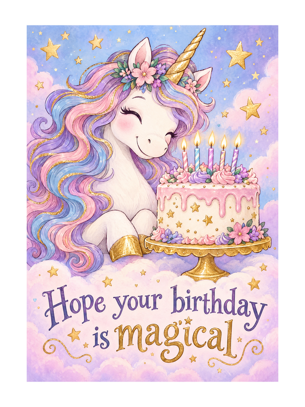 Magical Birthday Unicorn cake card by MailBakes, Cute unicorn with birthday message