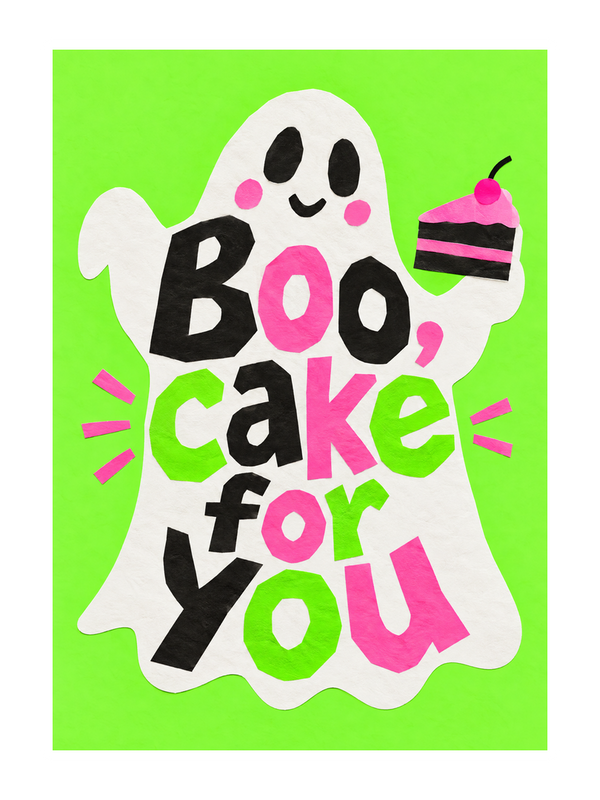 Boo Cake For You Halloween cake card by MailBakes, collage of cut paper with Boo cake for you