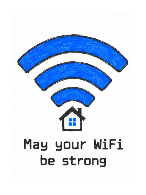 May Your WiFi Be Strong New Home cake card by MailBakes, marker sketch with May your WiFi be strong text