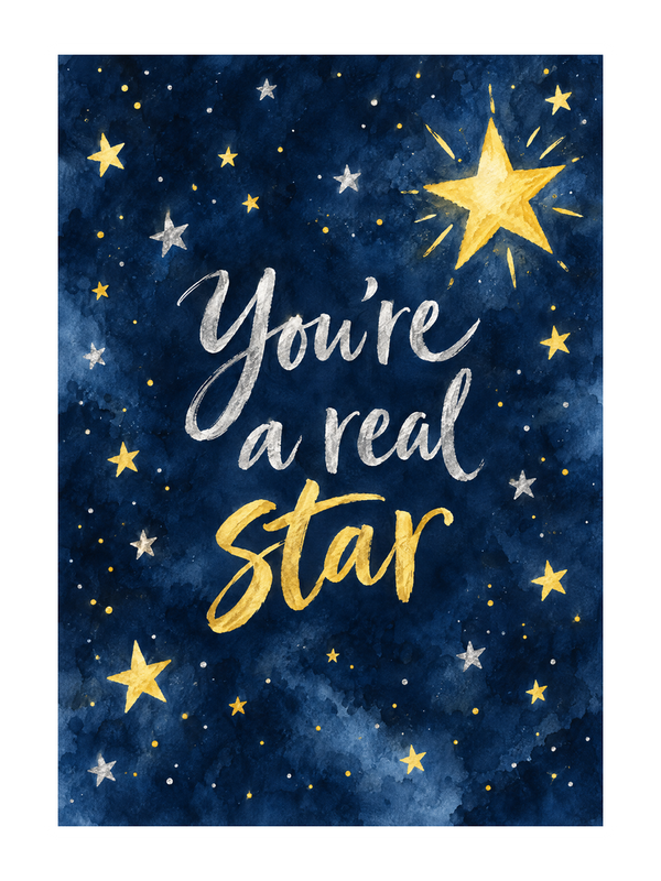You're A Real Star Birthday cake card by MailBakes, Watercolour wash with You’re a real star text