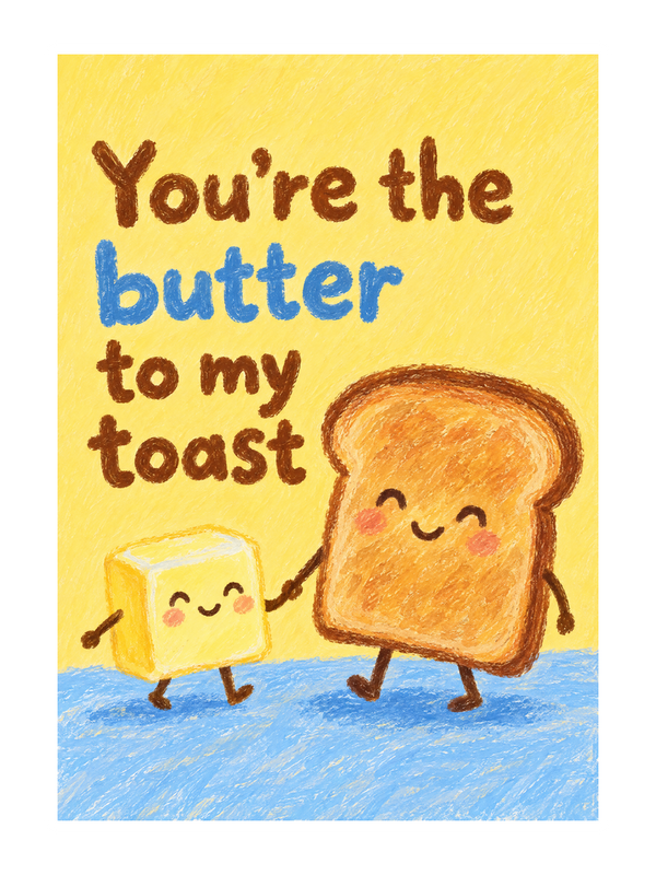 Butter To My Toast Thinking Of You cake card by MailBakes, oil pastel toast with butter illustration