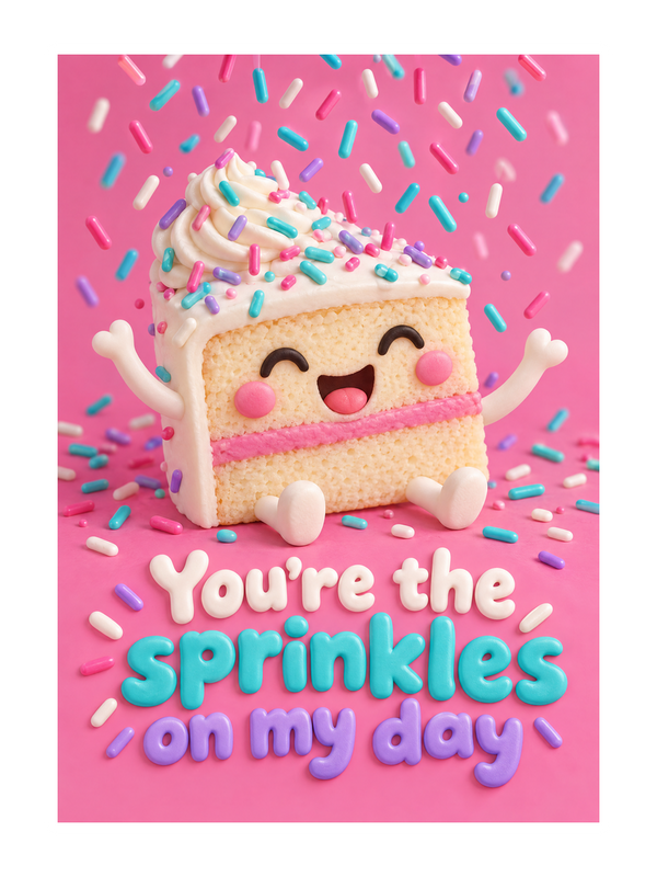 Sprinkles On My Day Just Because cake card by MailBakes, 3D clay sprinkles with You’re the sprinkles on my day