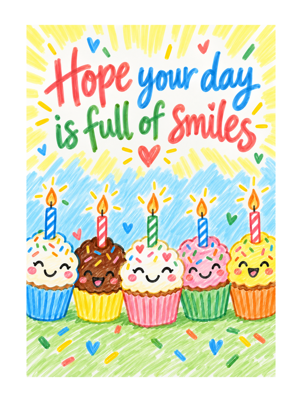 Full Of Smiles Smiling Birthday cake card by MailBakes, smiling birthday cake with Hope your day is full of smiles