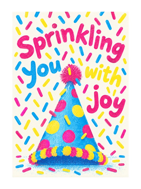 Sprinkling You With Joy Birthday cake card by MailBakes, Colourful sprinkles with text Sprinkling you with joy