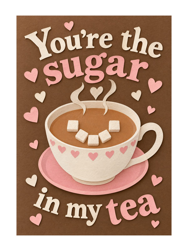 Sugar In My Tea Thinking Of You cake card by MailBakes, papercut design saying You’re the sugar in my tea