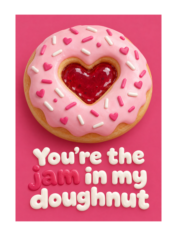 Jam In My Doughnut Thinking Of You cake card by MailBakes, 3D clay doughnut with jam illustration