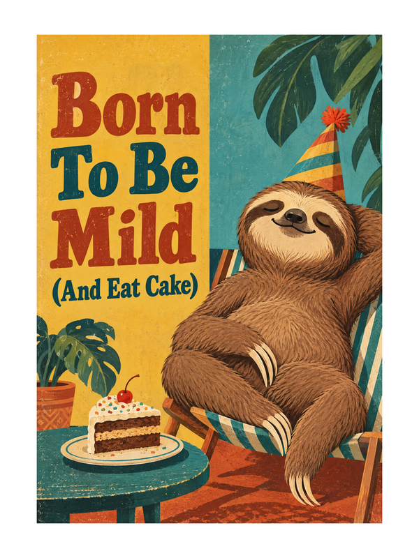 Born To Be Mild And Eat Cake Birthday cake card by MailBakes, Vintage poster style with Born To Be Mild text