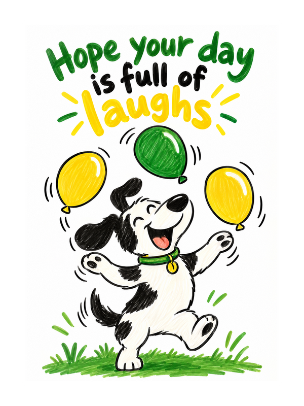 Full Of Laughs Birthday cake card by MailBakes, marker sketch with Hope your day is full of laughs