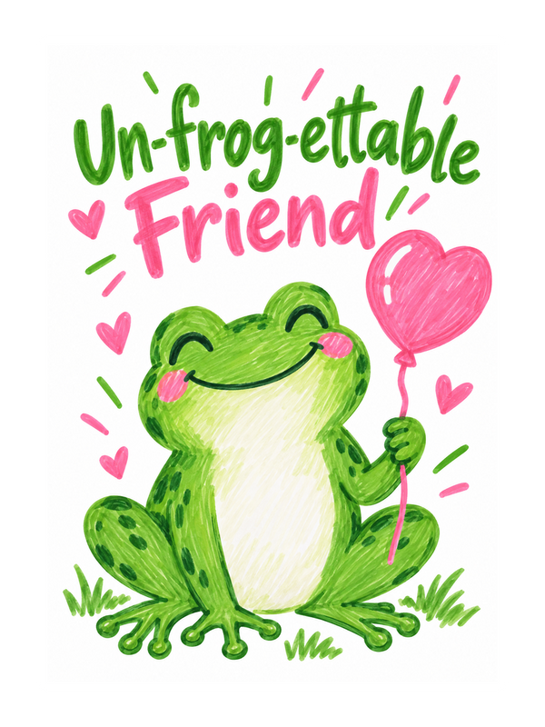 Unfrogettable Friend Get Well Soon cake card by MailBakes, Marker sketch of a frog with Unfrogettable Friend