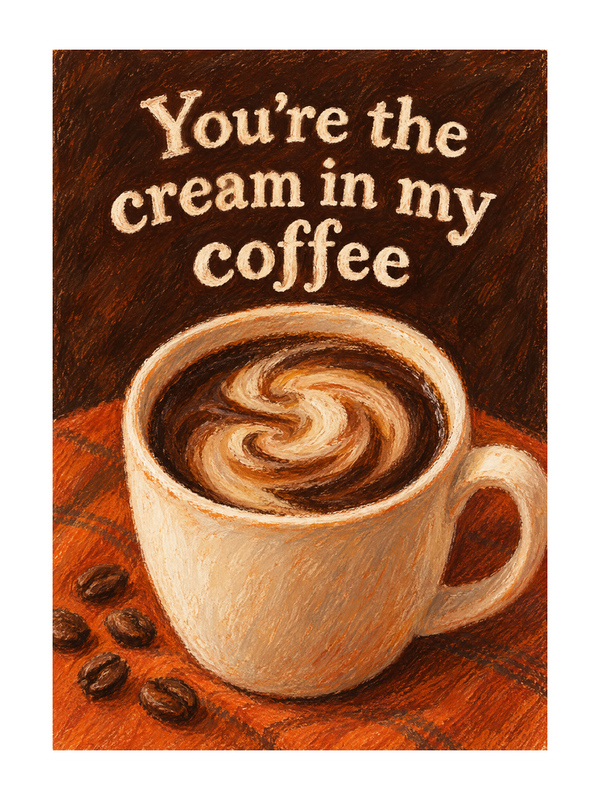 Cream In My Coffee Birthday cake card by MailBakes, oil pastel cream in my coffee design with text