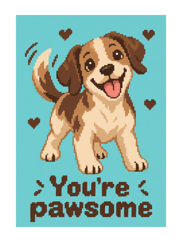 You're Pawsome Just Because cake card by MailBakes, digital pixel art dog with You’re pawsome text