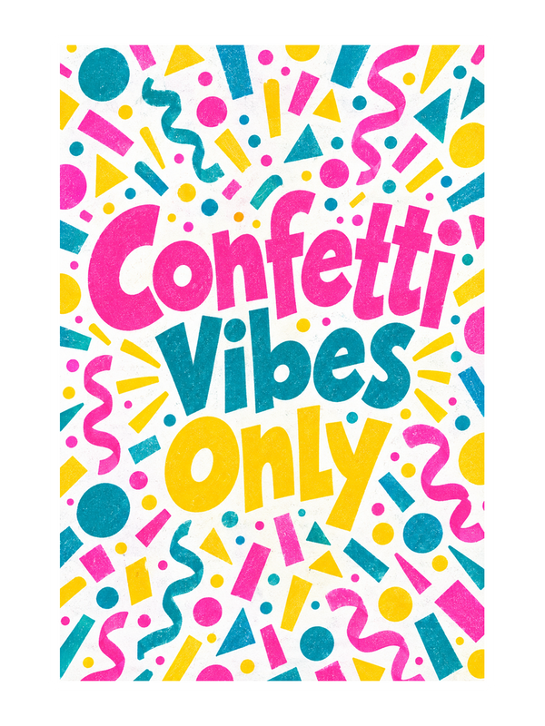 Confetti Vibes Only Birthday cake card by MailBakes, Colourful confetti with Confetti Vibes Only text