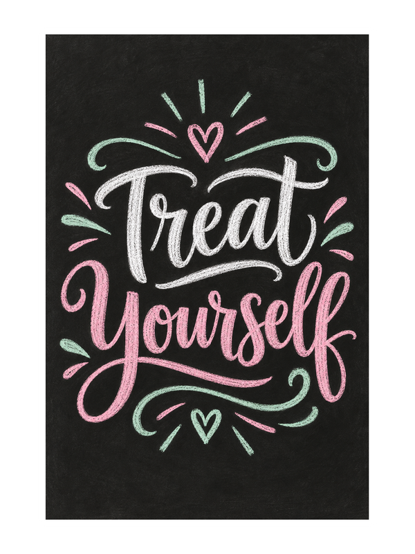 Treat Yourself Birthday cake card by MailBakes, chalkboard art with Treat Yourself phrase