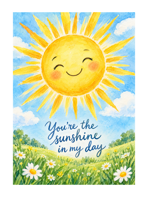 Sunshine In My Day Thinking Of You cake card by MailBakes, Watercolour and ink sunshine with You’re the sunshine in my day