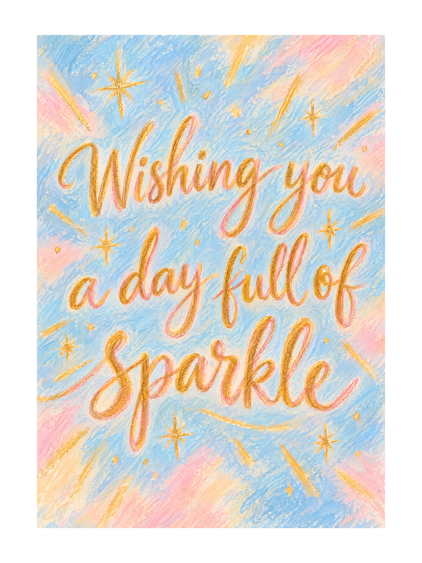Full Of Sparkle Birthday cake card by MailBakes, oil pastel artwork with Wishing you a day full of sparkle