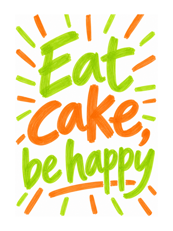 Eat Cake Be Happy Birthday cake card by MailBakes, marker sketch with Eat cake be happy text