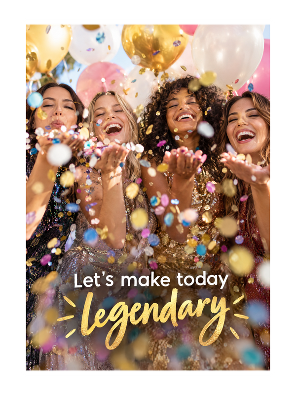 Make Today Legendary Birthday cake card by MailBakes, photograph with Let’s make today legendary text