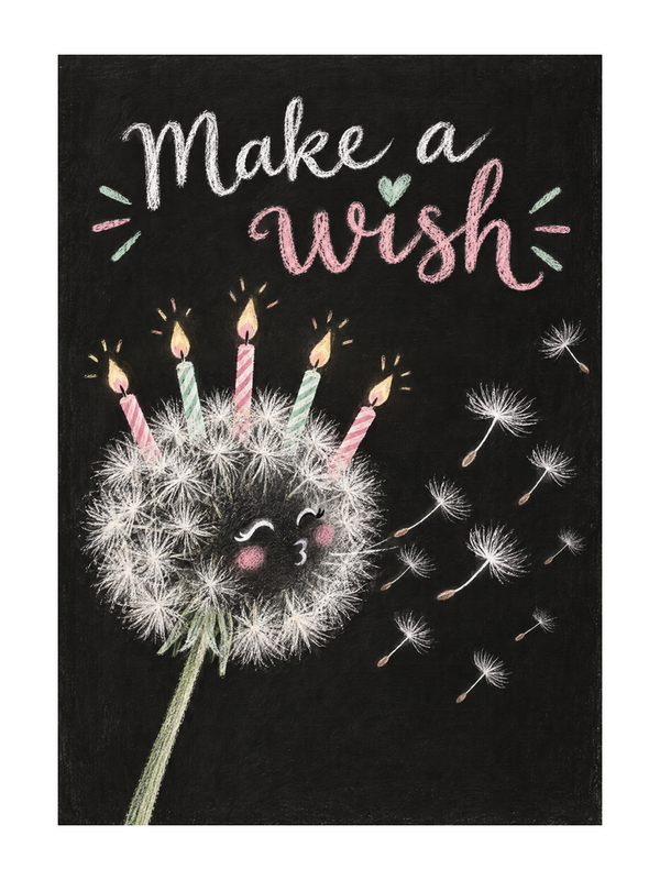 Make A Wish Blowing Birthday cake card by MailBakes, chalkboard style with Make a wish text