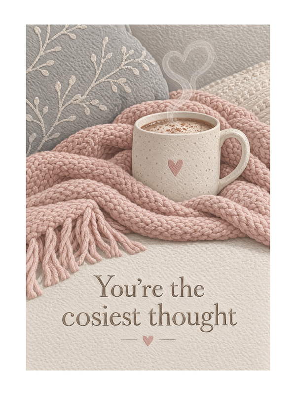 Cosiest Thought Thinking Of You cake card by MailBakes, Embossed You’re the cosiest thought text