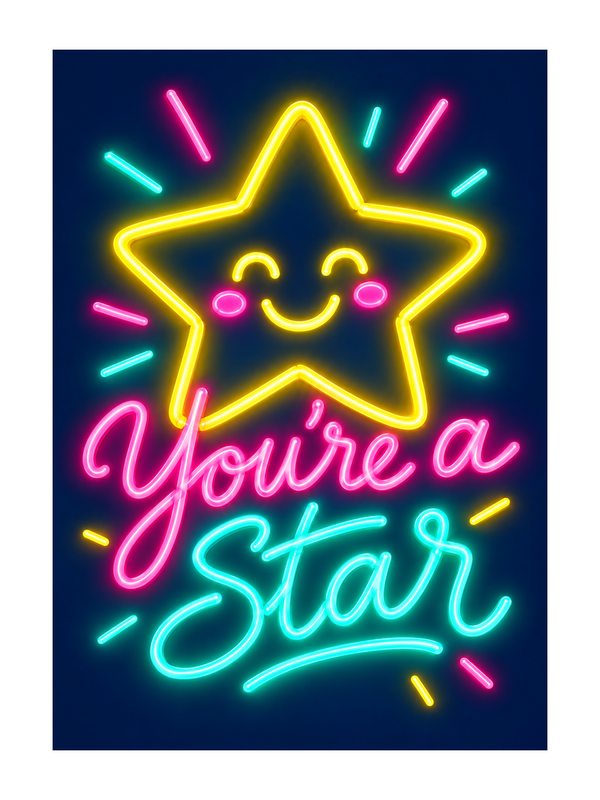 You're A Star Star Birthday cake card by MailBakes, Neon sign saying You’re a star