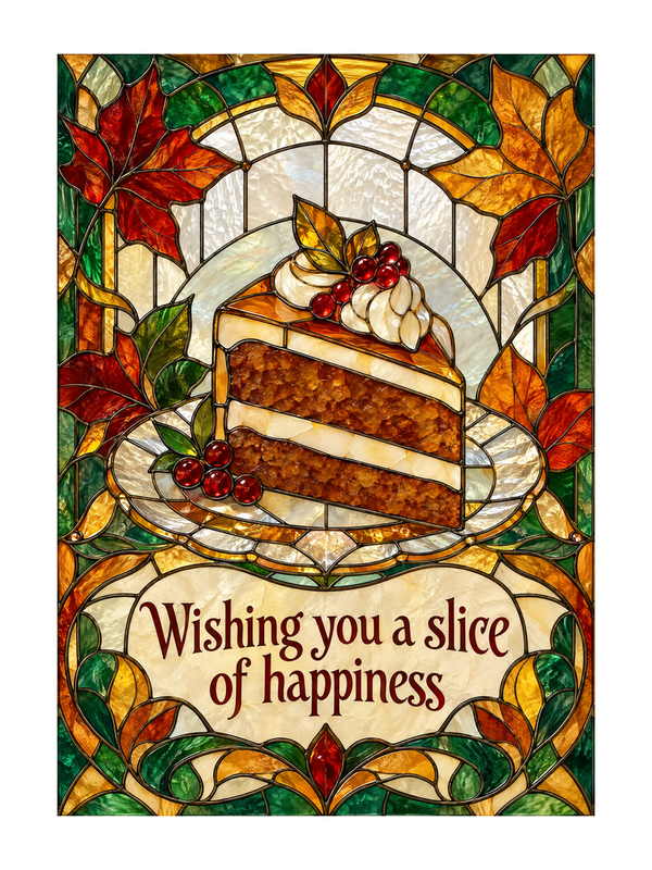 Slice Of Happiness Birthday cake card by MailBakes, stained glass design with wishing you a slice of happiness