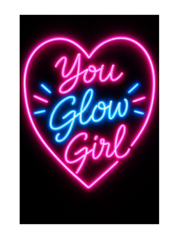 You Glow Girl Birthday cake card by MailBakes, neon sign illustration saying You Glow Girl