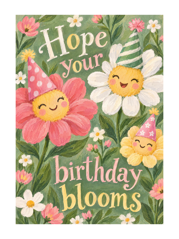 Hope Your Birthday Blooms cake card by MailBakes, gouache floral painting with Hope your birthday blooms