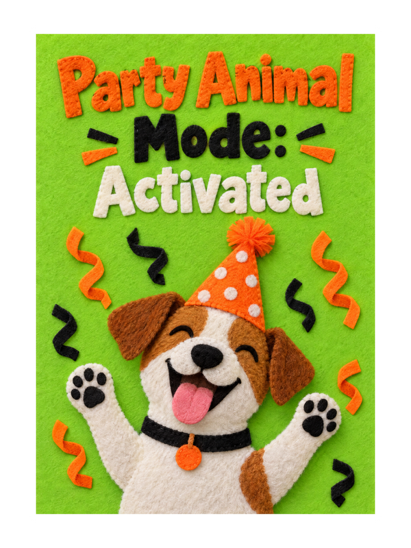 Party Animal Mode Activated Birthday cake card by MailBakes, Felt craft card with Party Animal Mode Activated text