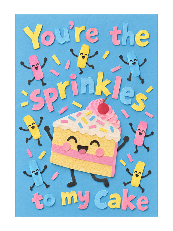 Sprinkles To My Cake Birthday cake card by MailBakes, papercraft collage with You’re the sprinkles to my cake
