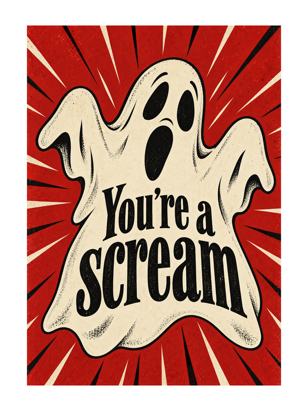 You're A Scream Halloween cake card by MailBakes, Vintage poster style with You’re a scream text