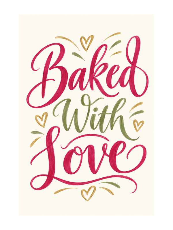Baked With Love Birthday cake card by MailBakes, Hand lettered ink Baked With Love text