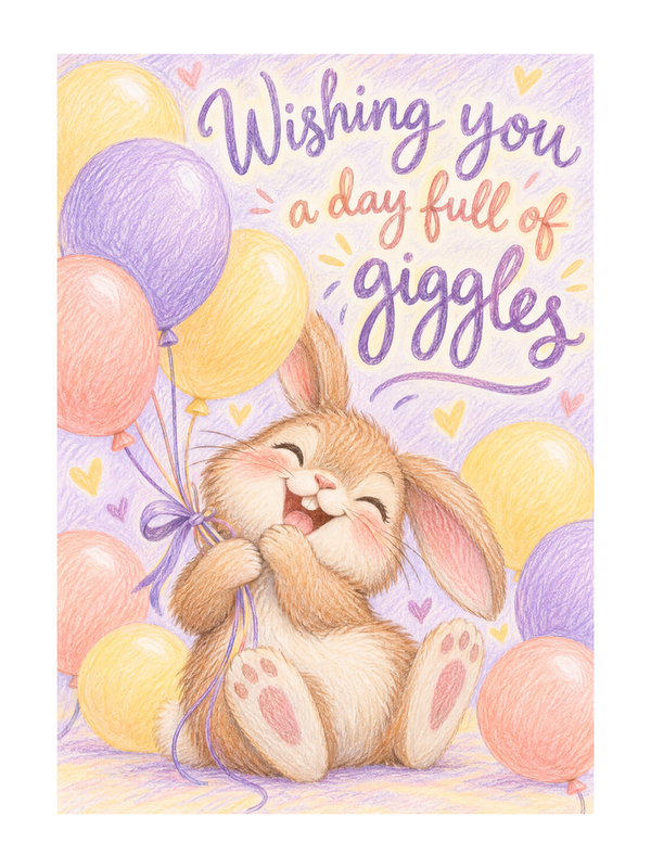 Day Full Of Giggles Birthday cake card by MailBakes, Coloured pencil drawing with Wishing you a day full of giggles
