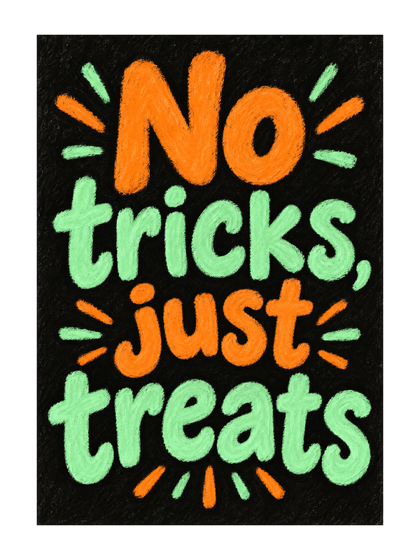 No Tricks Just Treats Halloween cake card by MailBakes, chalk pastel design with No tricks just treats