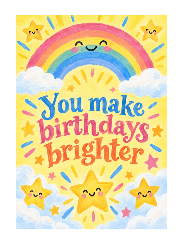 Make Birthdays Brighter Birthday cake card by MailBakes, gouache and ink illustration with You make birthdays brighter