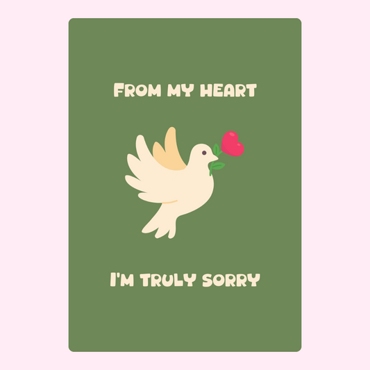 Dove with heart and "I'm truly sorry" text.