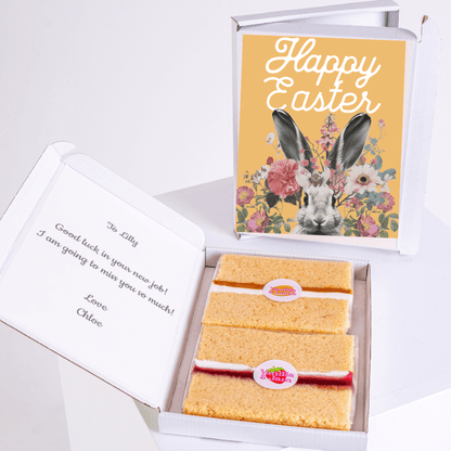 Easter card with a rabbit and vanilla cake slices.